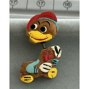 Vintage Hand Painted Wood Monkey Bobble Brooch